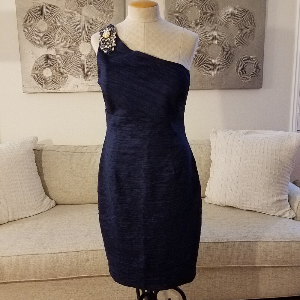 Eliza J Blue One Shoulder Jeweled Dress sz 14P